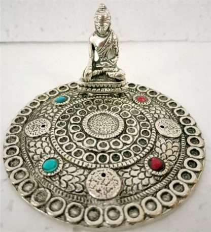 White Metal Round Buddha Incense Holder
