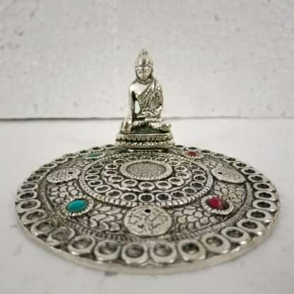 White Metal Round Buddha Incense Holder - Image 2