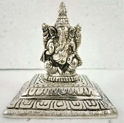 White Metal Square Ganesha Incense Holder