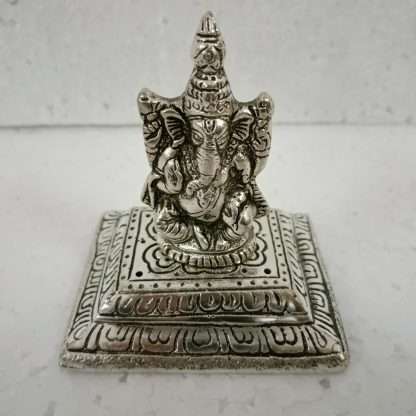 White Metal Square Ganesha Incense Holder - Image 2