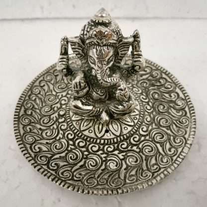 White Metal Round Ganesha Incense Holder - Image 2
