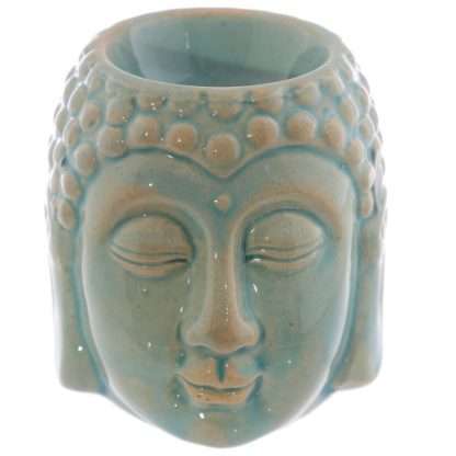 Small Crackle Glaze Ceramic Buddha Head Oil Burner - Image 2