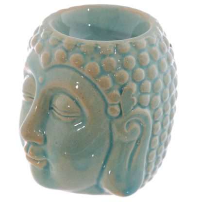 Small Crackle Glaze Ceramic Buddha Head Oil Burner - Image 3