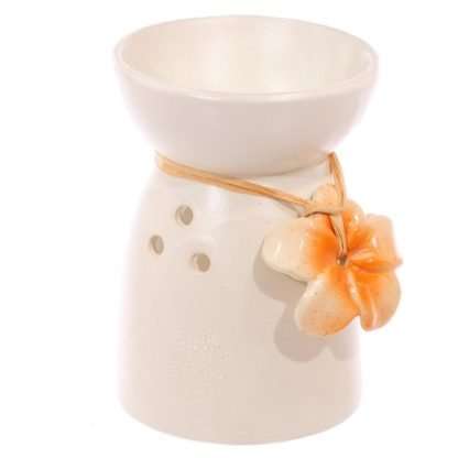Speckled Cream Ceramic Oil and Wax Burner with Flower - Image 6