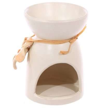 Speckled Cream Ceramic Oil and Wax Burner with Flower - Image 4