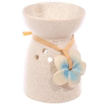 Speckled Cream Ceramic Oil and Wax Burner with Flower - Image 8
