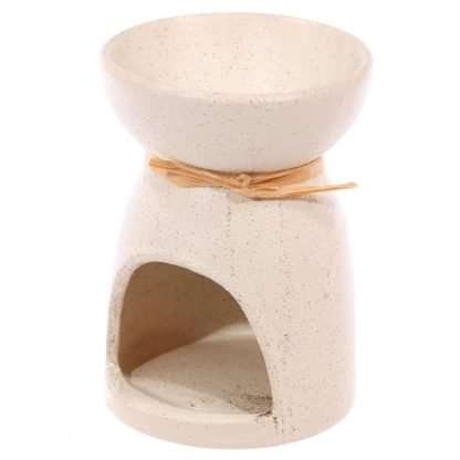 Speckled Cream Ceramic Oil and Wax Burner with Flower - Image 5