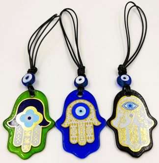 Turkish Glass Hamsa with Evil Eye Wall Hanging- Assorted