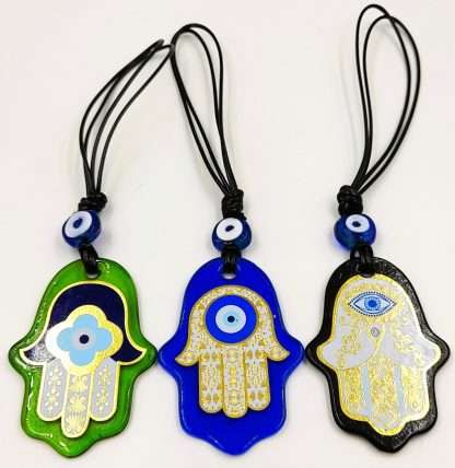 Turkish Glass Hamsa with Evil Eye Wall Hanging- Assorted