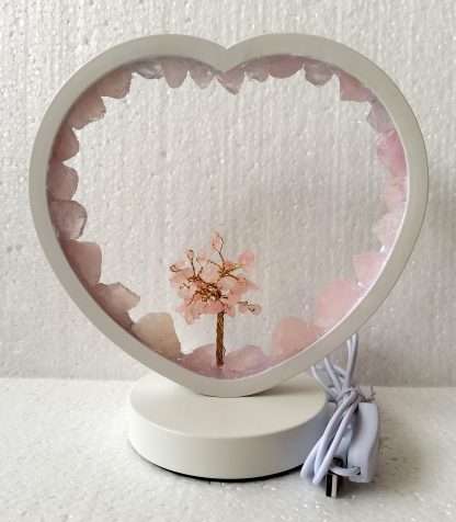 Rose Quartz LED USB Lamp with Gemstone Tree - Image 3
