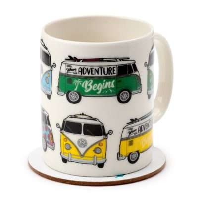 Volkswagen VW T1 Camper Bus Porcelain Mug & Coaster Set - Image 7