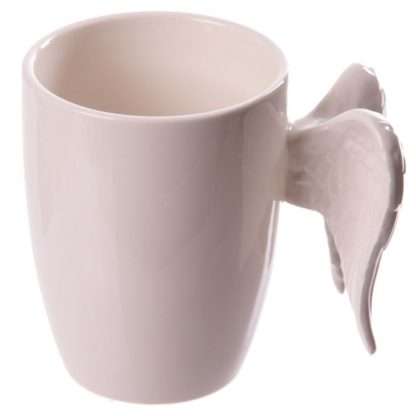 White Angel Wings Ceramic Shaped Handle Mug - Image 3