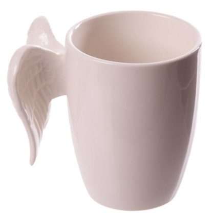 White Angel Wings Ceramic Shaped Handle Mug - Image 4