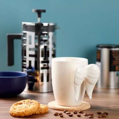 White Angel Wings Ceramic Shaped Handle Mug - Image 6