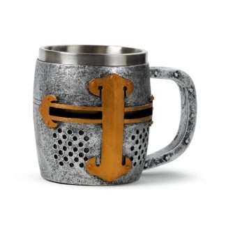Decorative Medieval Knight Silver & Gold Helmet Tankard