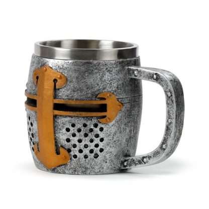 Decorative Medieval Knight Silver & Gold Helmet Tankard - Image 3