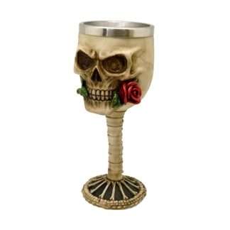 Decorative Skulls with Red Rose in Mouth Goblet