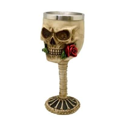 Decorative Skulls with Red Rose in Mouth Goblet