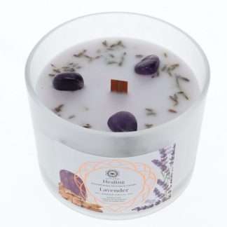 Green Tree Gemstone Candle - Healing Lavender & Amethyst