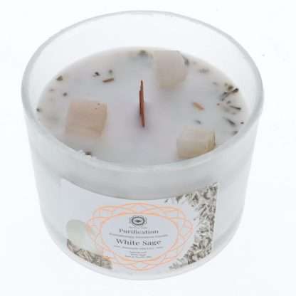 Green Tree Gemstone Candle  - Purification White Sage & Selenite