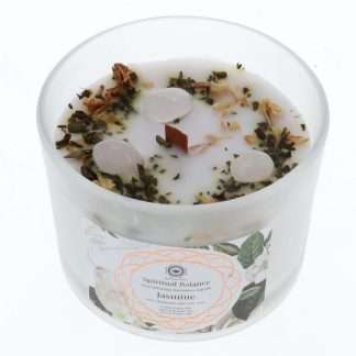 Green Tree Gemstone Candle  - Spiritual Balance Jasmine & Clear Quartz
