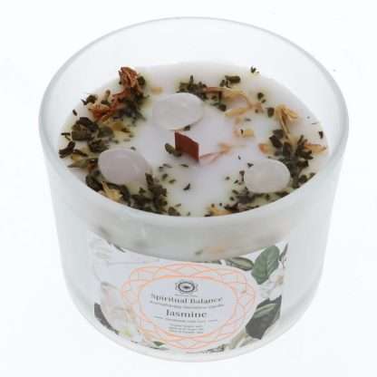 Green Tree Gemstone Candle  - Spiritual Balance Jasmine & Clear Quartz