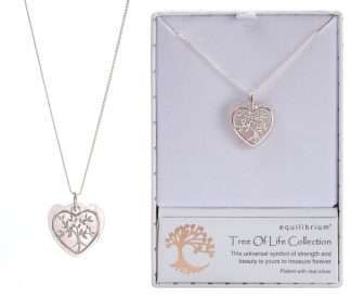 Equilibrium Necklace Tree of Life Heart Shaped Rose Quartz