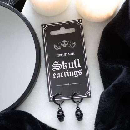 Skull Black Obsidian And Stainless Steel Earring - Image 2