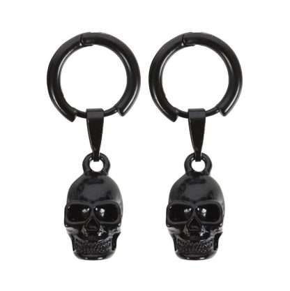 Skull Black Obsidian And Stainless Steel Earring - Image 3