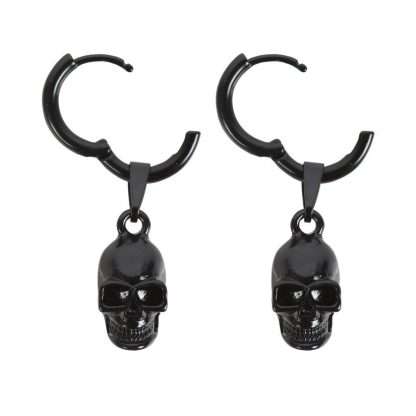 Skull Black Obsidian And Stainless Steel Earring - Image 4