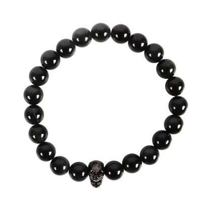 Skull Black Obsidian And Stainless Steel Bracelet - Image 2