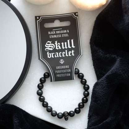 Skull Black Obsidian And Stainless Steel Bracelet - Image 3