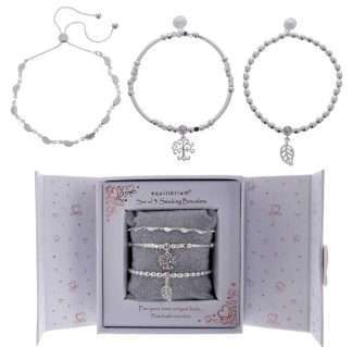 Equilibrium Set of 3 Stacking Silver-Plated Natural Bracelet