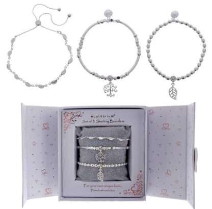 Equilibrium Set of 3 Stacking Silver-Plated Natural Bracelet