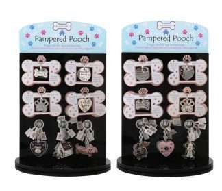 Equilibrium Pampered Pooch Engravable ID Tag & Sparkle Key Ring Full Display- 56 pieces