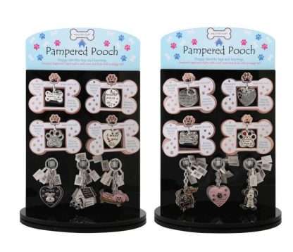 Equilibrium Pampered Pooch Engravable ID Tag & Sparkle Key Ring Full Display- 56 pieces