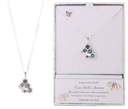 Equilibrium Paua Shell Bee Honeycomb Silver-Plated Necklace