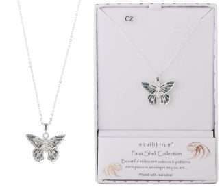 Equilibrium Paua Shell Butterfly Silver-Plated Necklace