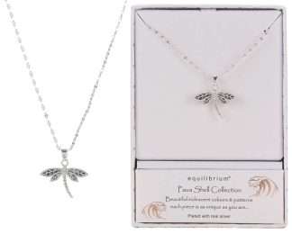 Equilibrium Paua Shell Dragonfly Silver-Plated Necklace