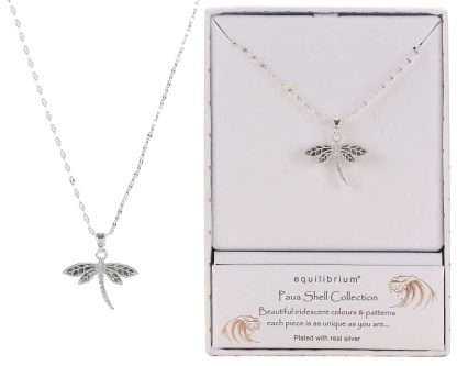 Equilibrium Paua Shell Dragonfly Silver-Plated Necklace