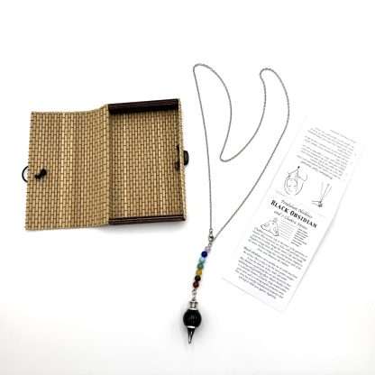 Pendulum Necklace- Black Obsidian with Chakra Beads - Image 2