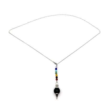 Pendulum Necklace- Black Obsidian with Chakra Beads - Image 3