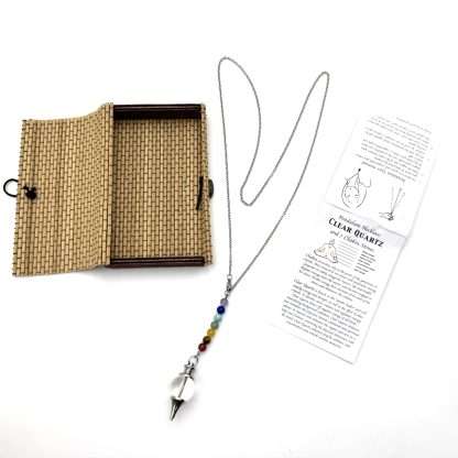 Pendulum Necklace-  Clear Quartz with Chakra Beads - Image 2