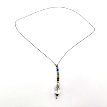 Pendulum Necklace-  Clear Quartz with Chakra Beads - Image 3