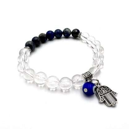 Hamsa Evil Eye Charm Bracelet- Clear Quartz - Image 2