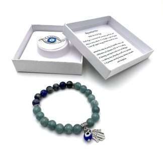 Hamsa Evil Eye Charm Bracelet- Aquamarine