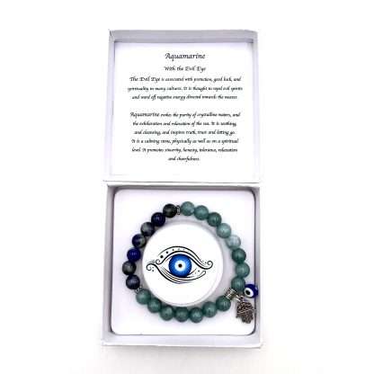 Hamsa Evil Eye Charm Bracelet- Aquamarine - Image 3