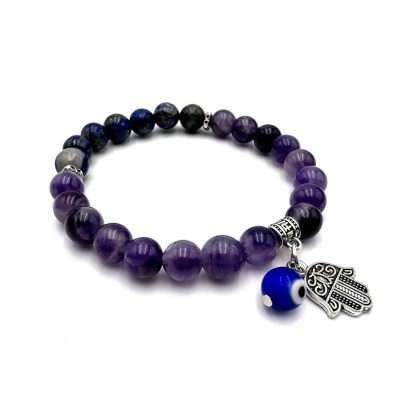 Hamsa Evil Eye Charm Bracelet- Amethyst - Image 2