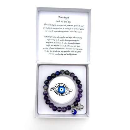 Hamsa Evil Eye Charm Bracelet- Amethyst - Image 3