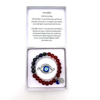 Hamsa Evil Eye Charm Bracelet- Red Agate - Image 3